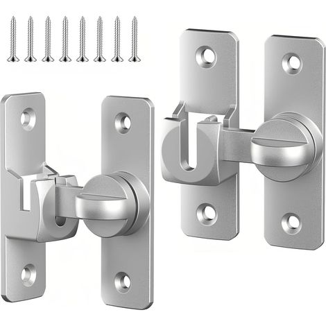 2 Pièces Verrou Porte, 90°/180° Verrou Porte Coulissante, Aluminium Loquet Porte, Loquet avec 8 Vis, Argent, pour Portes, Fenêtres, Armoires