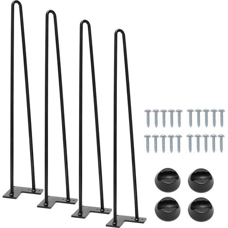 Pied de Table 71CM Meuble Metal Pied 2 Pieds en épingle à Cheveux (Noir)- Chaise avec 20 Vis + 4 Protège Pieds (1/5)