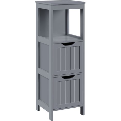 Yaheetech Mobiletto da Bagno Salvaspazio Armadietto Bagno a Colonna da Terra Cassettiera Bianca Camera da Letto Ufficio con 2 Cassetti 30 x 30 x 89cm Grigio Scuro