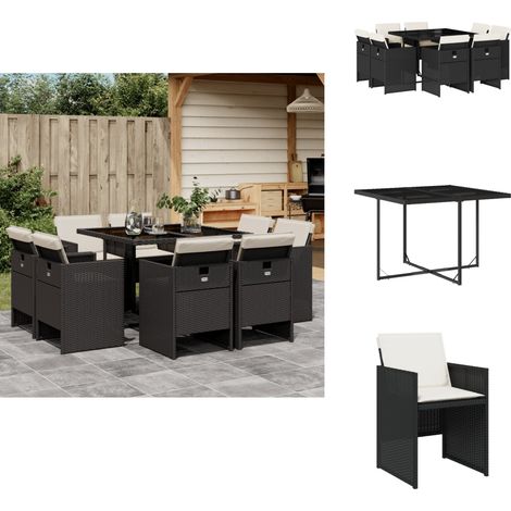9-tlg. Garten-Essgruppe mit Kissen Schwarz Poly Rattan - Gartentisch - Esstisch - Gartenmöbel Set - Outdoor Möbel - Terrassenmöbel (1/5)
