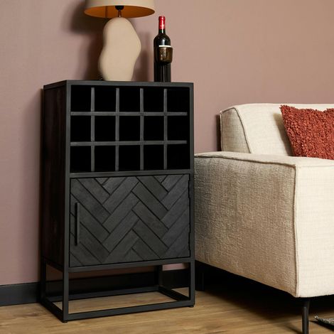 Minibar salon en bois noir pour 15 bouteilles ALVERA (1/5)