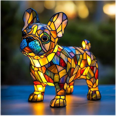 Shar-Pei CVeilleuse artistique , lampes de table LED à thème de chiens mignons, veilleuse de table bouledogue français en résine teintée, décoration d'intérieur animalière vintage