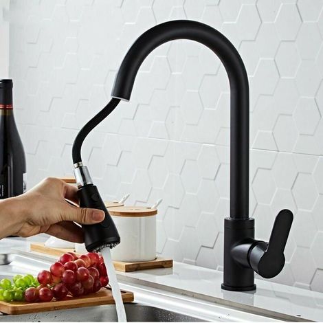 Mitigeur de lavabo Robinet mitigeur eau chaude et froide en U inox orientable 360° noir Extraire (1/3)