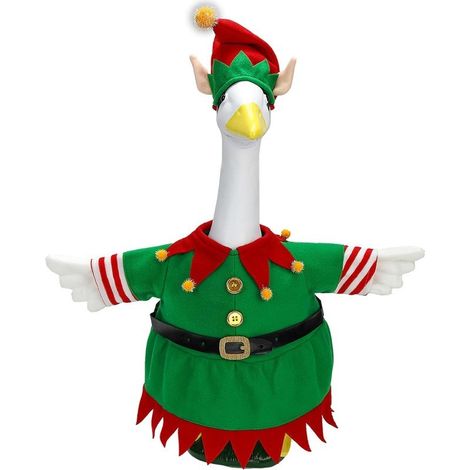 Weihnachtsganskostüm für die Veranda, Weihnachtselfenkostüm, geeignet für ca. 58 cm große Gänsefiguren aus Kunststoff oder Beton (1/5)