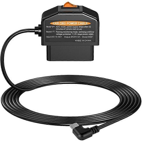 Cable de alimentación OBD para coche, longitud 35 mm, 24 horas de duración, para cámara de salpicadero, videocámara, DVR de vehículo, conector angular tipo C, Plug and Play. (1/5)