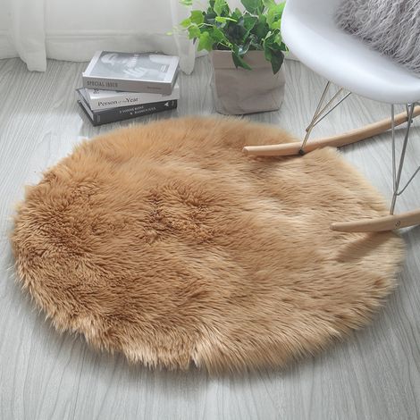 Tapis rond, tapis rond de 50 cm, tapis moelleux pour salon et chambre à coucher, lavable en machine, tapis en peluche artificielle (chameau,50cm) (1/5)