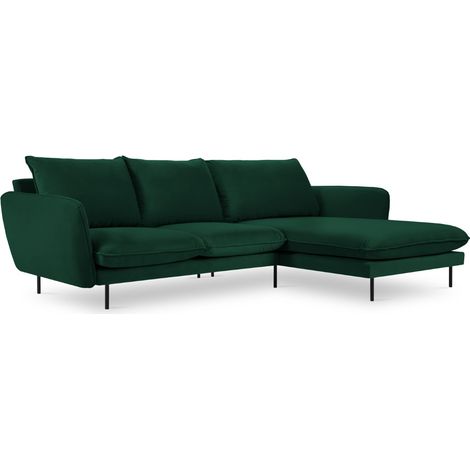Canapé d'angle droit 5 places en velours vert bouteille (1/5)