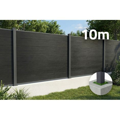 Clôture bois composite 10m STOCKHORN H.150cm sur platine gris (1/5)