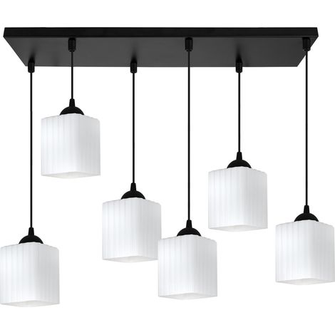 Riffle Pendelleuchte, schwarz, 6-flammig, weißer Würfel, E27 (1/5)