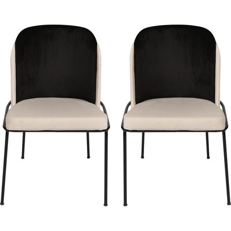 Chaise design assise velours noir et crème avec pieds métal noir Kareen - Lot de 2 (1/5)