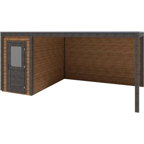Abri de jardin en bois Veya 5.56x3.09m - 17.18m2 - Ep. 28mm - Traité (1/3)