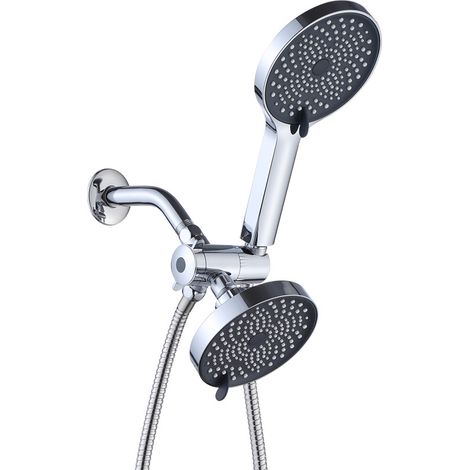 Ensemble de douche à pression à double pommeau et 3 réglages — Pommeau fixe et douchette à main, installation en 3 étapes sans outils, pour que toute la famille profite d'une douche SPA à effet pluie (1/5)
