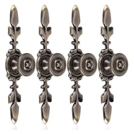 QORVA-4Pcs Poignées de tiroirs Vintage Style en alliage de zinc Bouton traction de Meubles Tiroir Armoire Placard Armoire avec Vis Décoration maison(Green bronze) (1/5)