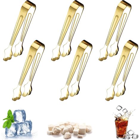 6er-Set goldene Zuckerzangen, Edelstahl, Mini-Dickzangen für Eis, Kaffee, Party. (1/5)