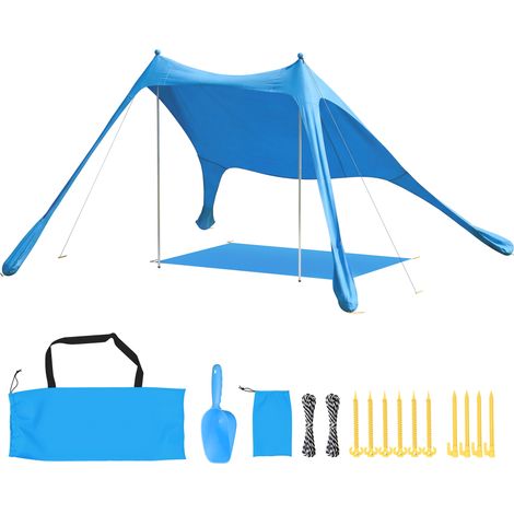 Beyamis UV-Schutz 50+ Strandzelt für 2-4 Personen mit Matte und Schaufel, aus Lycra und Aluminium, 200 x 208 x 200 cm, Blau