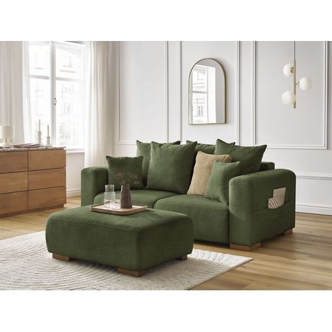 BOBOCHIC - Canapé droit fixe 2 places SIDONIE tissu chiné avec pouf   Vert (1/5)