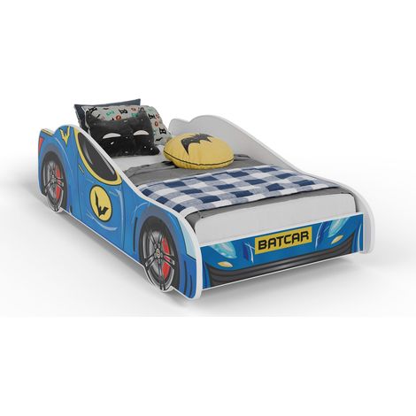 Lit enfant voiture BACCAR 70x140, avec matelas et sommier, multicolore pour garçon, pour chambre d'enfant