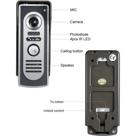 OWSOO Kit d'interphone de sonnette de visiophone de 7 pouces 2 moniteurs intérieurs 1 caméra extérieure Vision nocturne Appel mains libres Contrôle de verrouillage électrique pour la sécurité de la ma (1/5)