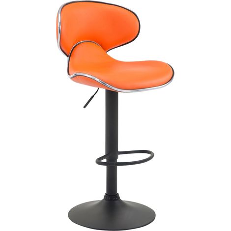 Tabouret de bar x1 réglable en hauteur en similicuir orange et métal noir avec repose-pieds et rotation 360° 100006436 (1/3)
