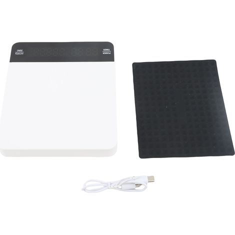 Bilancia da caffè con timer, precisione 0,1 g, capacità 3 kg, doppio display, ricaricabile, per casa e viaggi, colore bianco. (1/2)