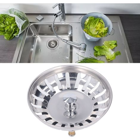 Égouttoir de comptoir de style européen avec panier filtrant, crépine, couvercle d'évacuation, bouchon d'eau en acier inoxydable et joint d'étanchéité. (1/5)
