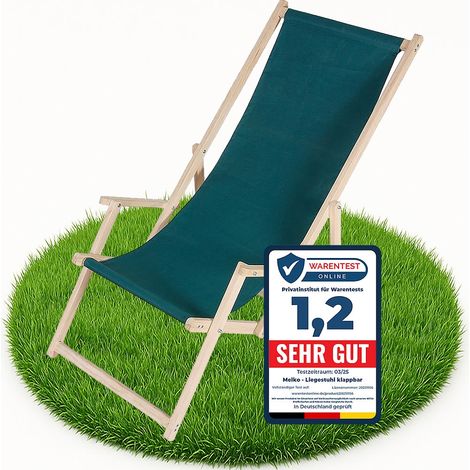 Melko Faltliege mit Armlehne Holz Gartenliege Relaxliege Grün Liegestuhl Liege 