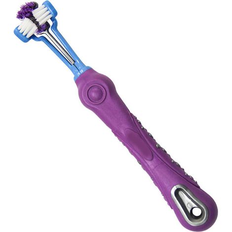 1 brosse à dents pour animaux de compagnie, 3 faces, multi-angles, violet, 170 x 23 mm, pour chiens et chats (1/5)