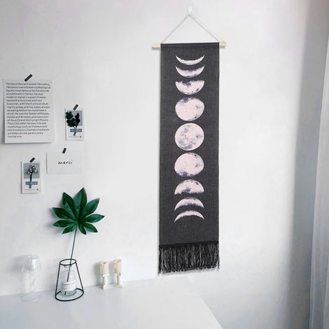 Tapisserie murale décorative artisanale à motif de cycles lunaires (noire, 46 x 12 pouces) (1/5)