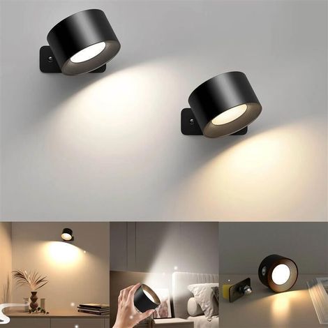 Lampada da parete per interni, 2 pezzi, lampada a LED con controllo touch e porta di ricarica USB, 3 livelli di luminosità, 3 temperature, ruotabile a 360°, lampada da comodino per camera da letto. (1/5)
