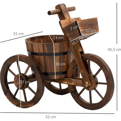 Outsunny Porte plante tricycle étagère fleurs jardinière bois sapin 52x31x45cm (1/4)