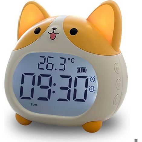 Réveil Enfants - Veilleuse Réveil Chien Numérique Rechargeable - Affichage Date Température - 6 Sonneries Snooze Minuteur - 1 Pièce (1/4)