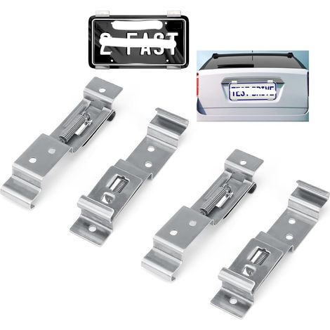 4 Pièces Porte Plaque Immatriculation, Argent, Acier Inoxydable, Support Plaque Immatriculation, avec Ressort, Clips de Plaque D'immatriculation, Adapté aux Plaques D'immatriculation Voitures (1/5)