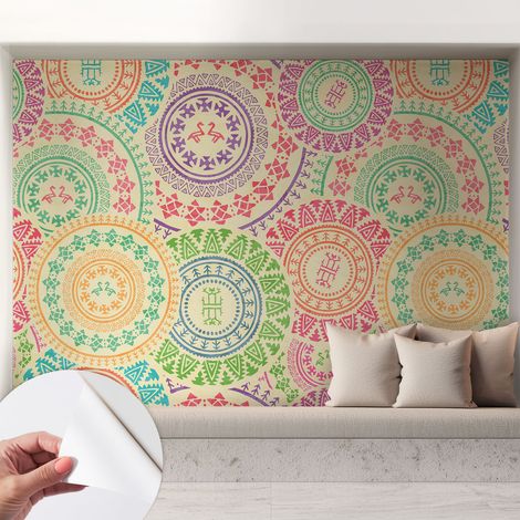 Papier peint autocollant adhésif avec motifs pour salon et chambre accessoire stylé pour votre intérieur Mandalas colorés 208x146 cm (1/5)
