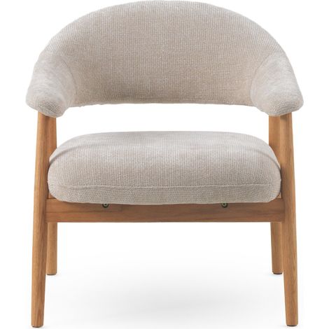Sillón de madera de roble natural tapizado en blanco (1/4)
