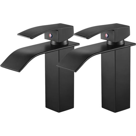2PCS Mitigeur de Lavabo en Cascade Noir Robinet moderne Robinet pour Salle Bain pour Vasque à Poser Robinetterie Convient pour Lavabo Encastré