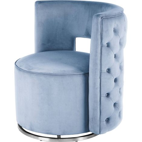 Fauteuil pivotant en velours bleu clair base argentée - bleu ciel et argenté (1/5)