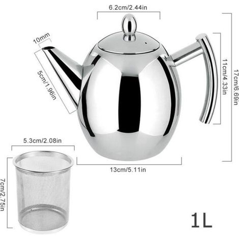 Bouilloire en acier inoxydable - 1L - Théière avec filtre - Design tendance - Facile à nettoyer (1/4)