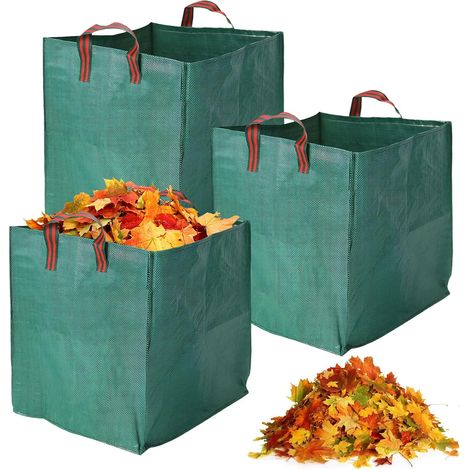 3 x 125L Heavy Duty Green Waste Garden Sack, Large Square Reusable Polypropylene Storage Bag for Leaves, Branches, Grass and Household Waste (Green) (1/5)