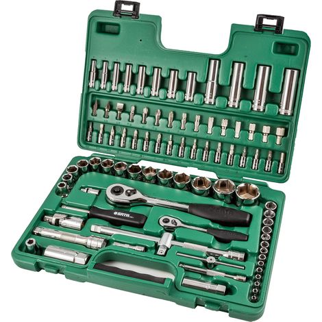 SATA ST09013SJ - Juego de 88 llaves de vaso métricas de 6 puntos con junta universal para un mejor acceso a sujetadores de difícil acceso