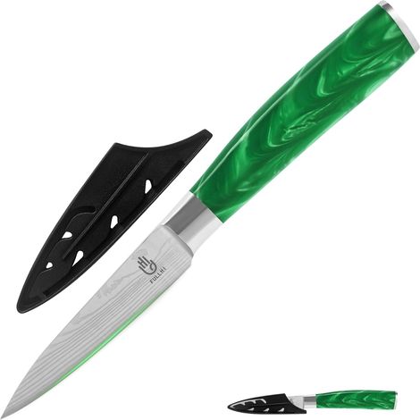 Couteau cuisine japonais légumes 20 cm inox avec protection verte (1/5)