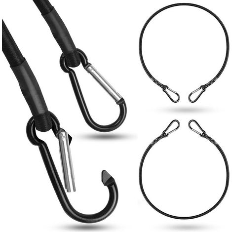 Set of 2 Heavy Duty Weatherproof Carabiner Bungee Cords for Car, Bicycle, Motorcycle, Tarpaulin, Awning, Outdoor I Expansion Hook I Luggage Tensioner I Rubber Straps (1/5)