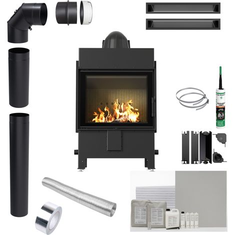 KRATKI Kamin LUCY 12 kW Ø 200 SCHWARZ TERMOTEC mit Schließung Einbauset (1/5)