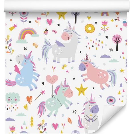Carta da parati con unicorni e fiori per soggiorno e camera da letto, 50x1000 cm (1/5)