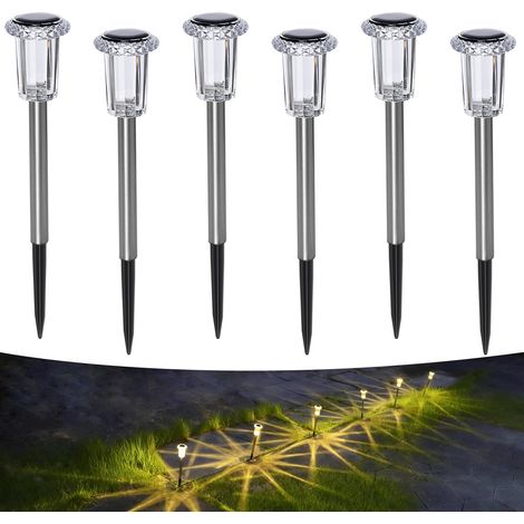 Lot de 6 lampes solaires de jardin pour extérieur - Blanc chaud - Lampes solaires LED étanches - Pour extérieur, jardin, balcon, terrasse, pelouse, allée, cour [Classe énergétique G] (1/4)
