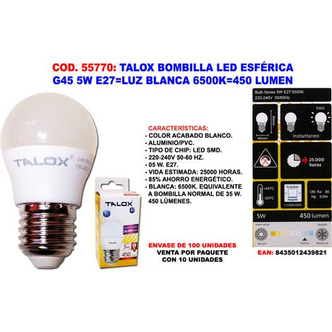 Lampadina LED Sferica G45 5W E27 Bianca 6500K 450 Lumen