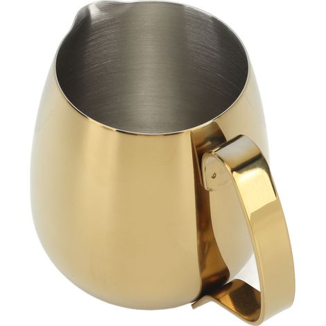 Tasse à lait en acier inoxydable doré 350 ml, idéale pour le café, le mousseur à lait, les cappuccinos et les lattes. (1/5)