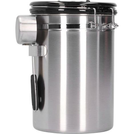 Boîte à café avec soupape d'échappement, boîte de rangement pour feuilles de thé, idéale pour la cuisine (Silver Spoon 1,8 L (contenant 750 g de café en grains)). (1/5)