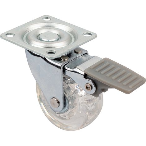 TOP-E Möbelrolle, 50 mm Durchmesser, klar transparent, mit Bremse SANS MARQUE
