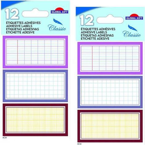 24 étiquettes adhésives scolaires - Quadrillé effet cahier - tons roses (1/2)