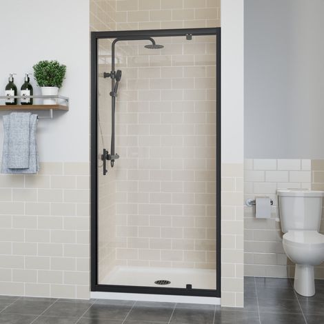 NRG Matte Black Pivot Shower Enclosure Door Walk In Screen Panel Safety Glass 1000mm (1/5)